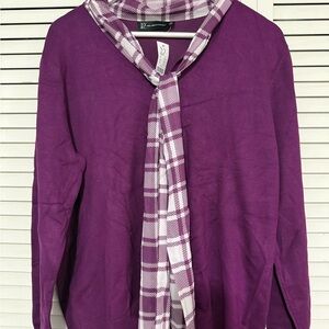New York & Company Purple Top with Plaid Accent
